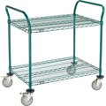 Nexel Utility Cart, 2 Shelf, Poly-Green, 36L x 24W x 39H, Polyurethane Brake Casters 2436P2GB